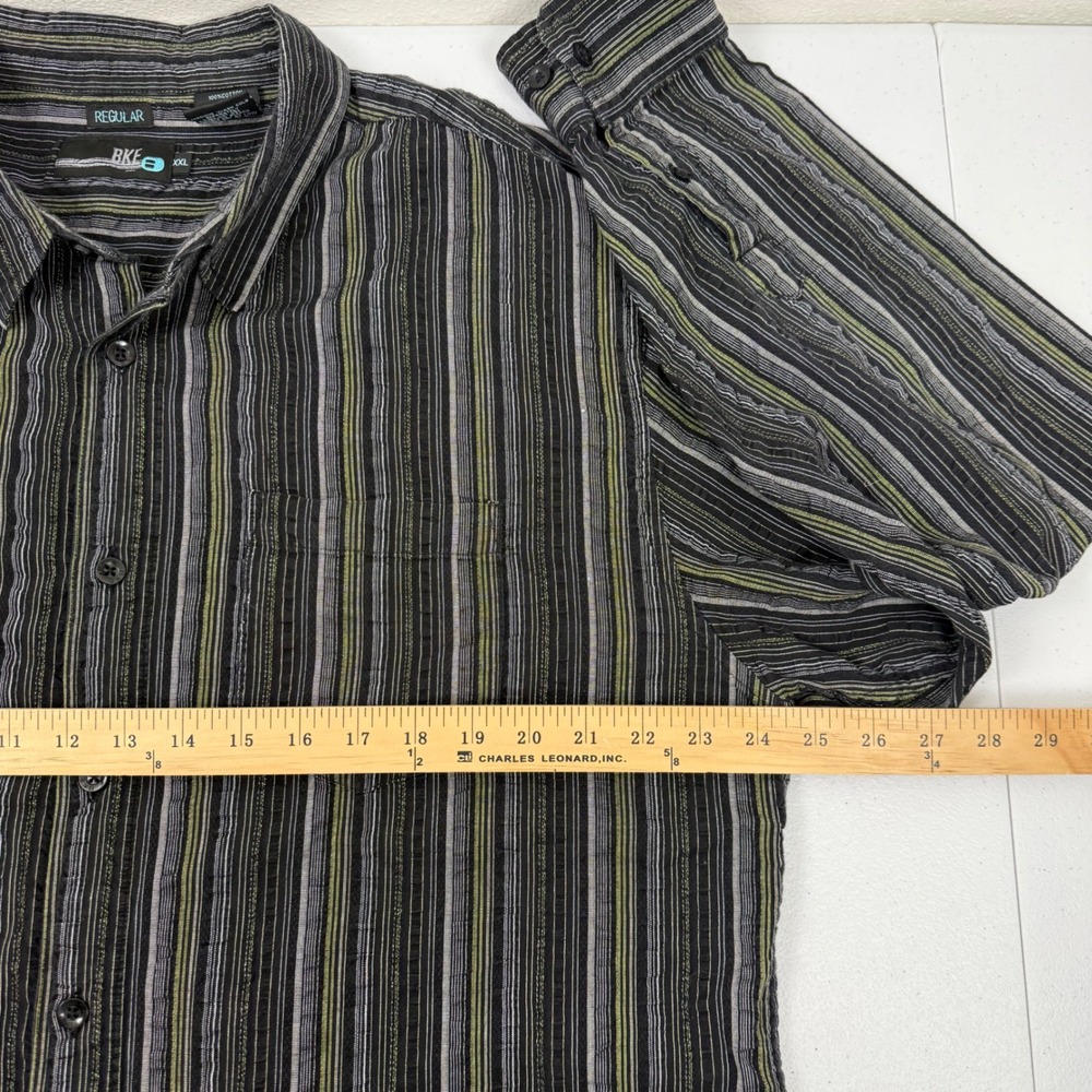 BKE Mens XXL Regular Fit Long Sleeve Striped Button Down Shirt Black Grey Green - Picture 4 of 8
